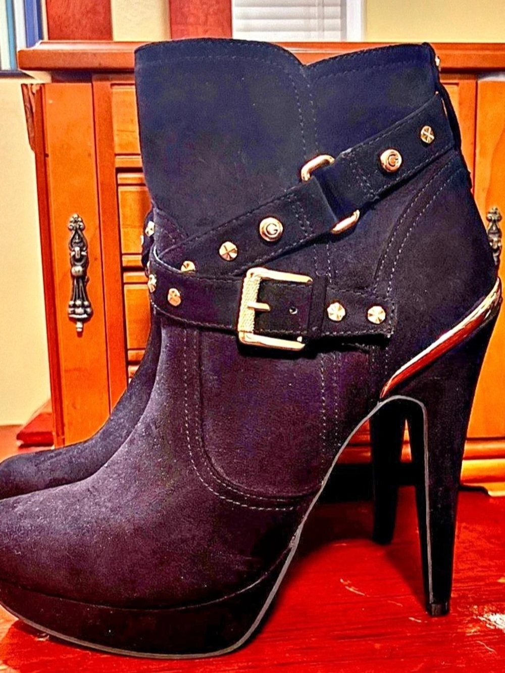Guess Black Studded High Heel Ankle Boots